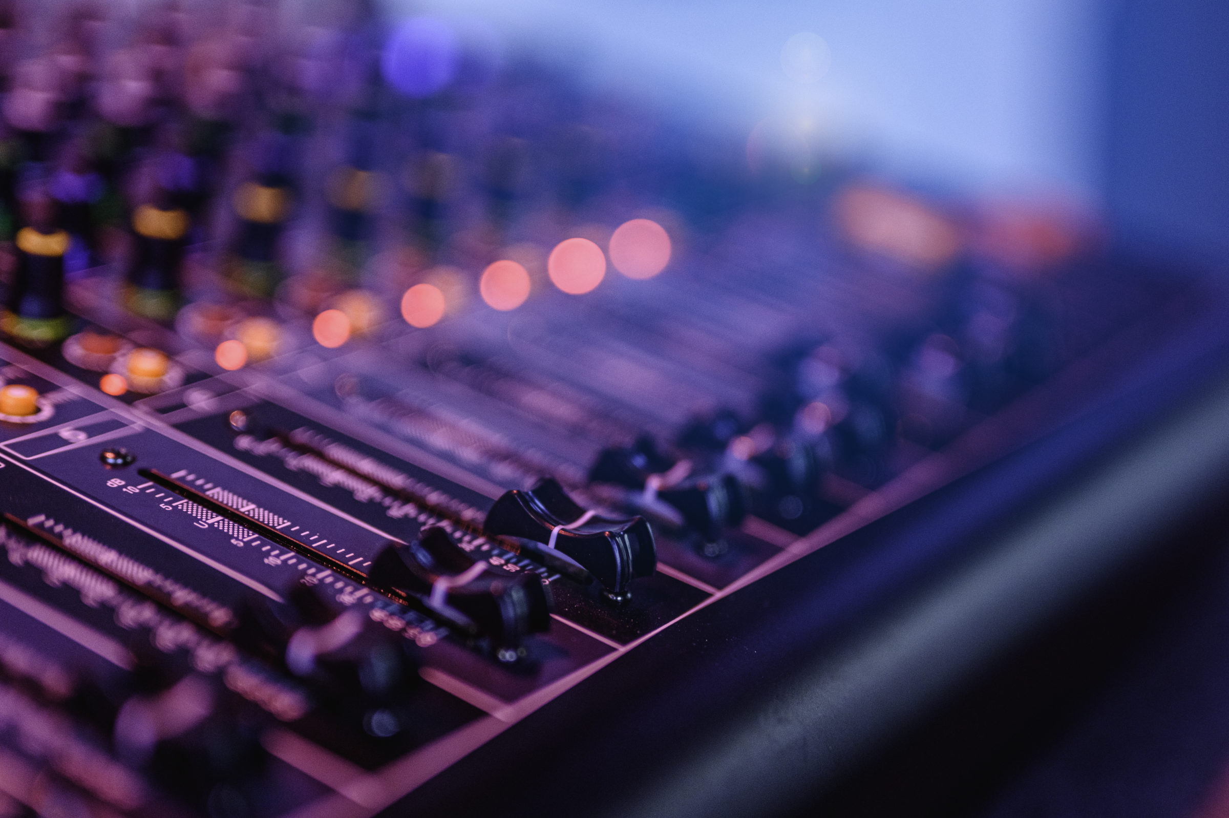 Professional audio mixing console in concert.
