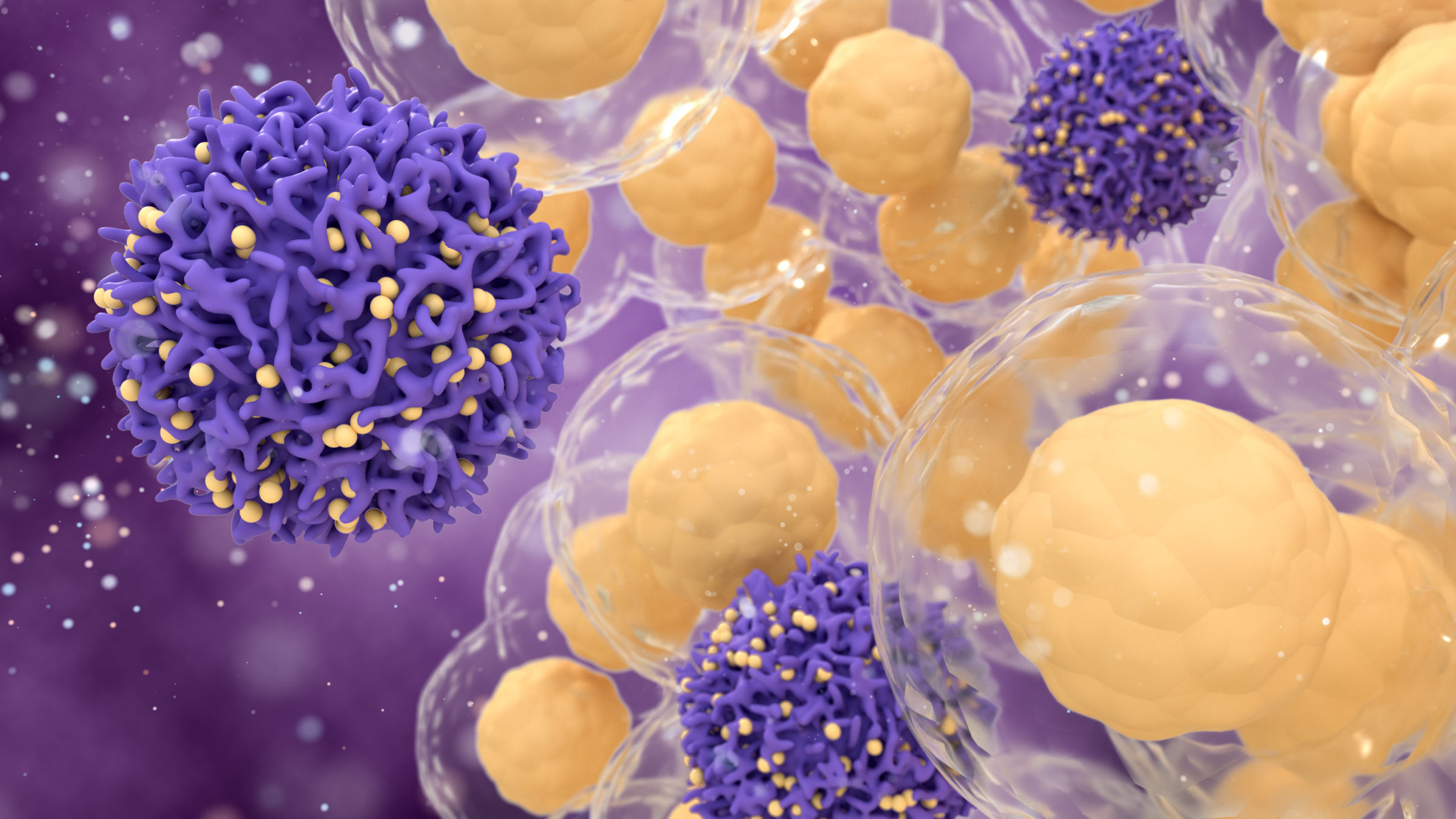 Medical concept of cancer. 3d illustration of T cells or cancer cells.