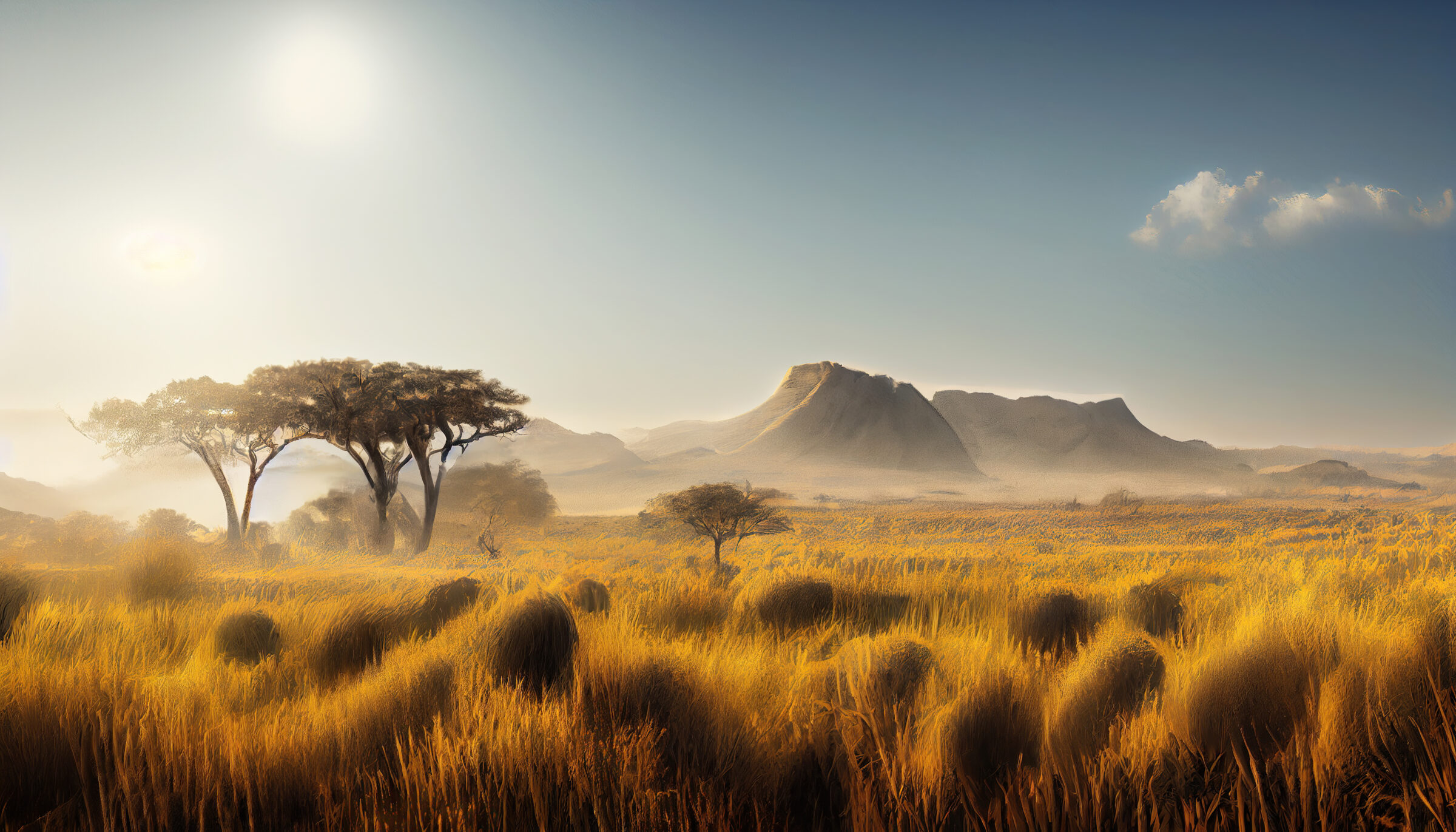 African savanna with mountain in national wild park