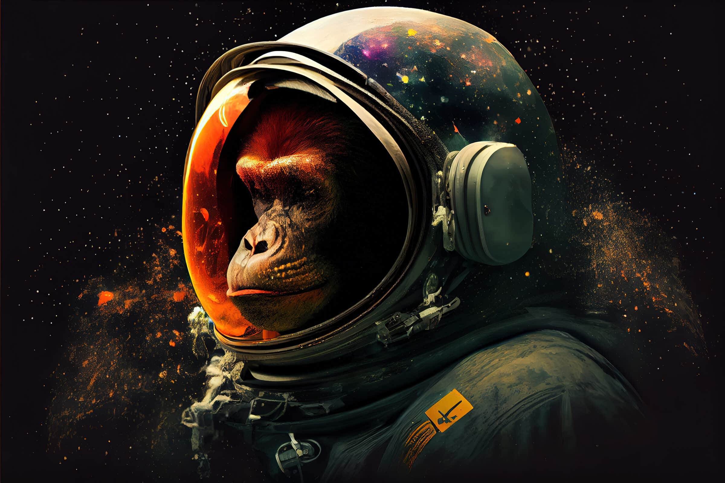 monkey in space, astronaut, ape, space suit, monkey in spaceship portrait,generative ai