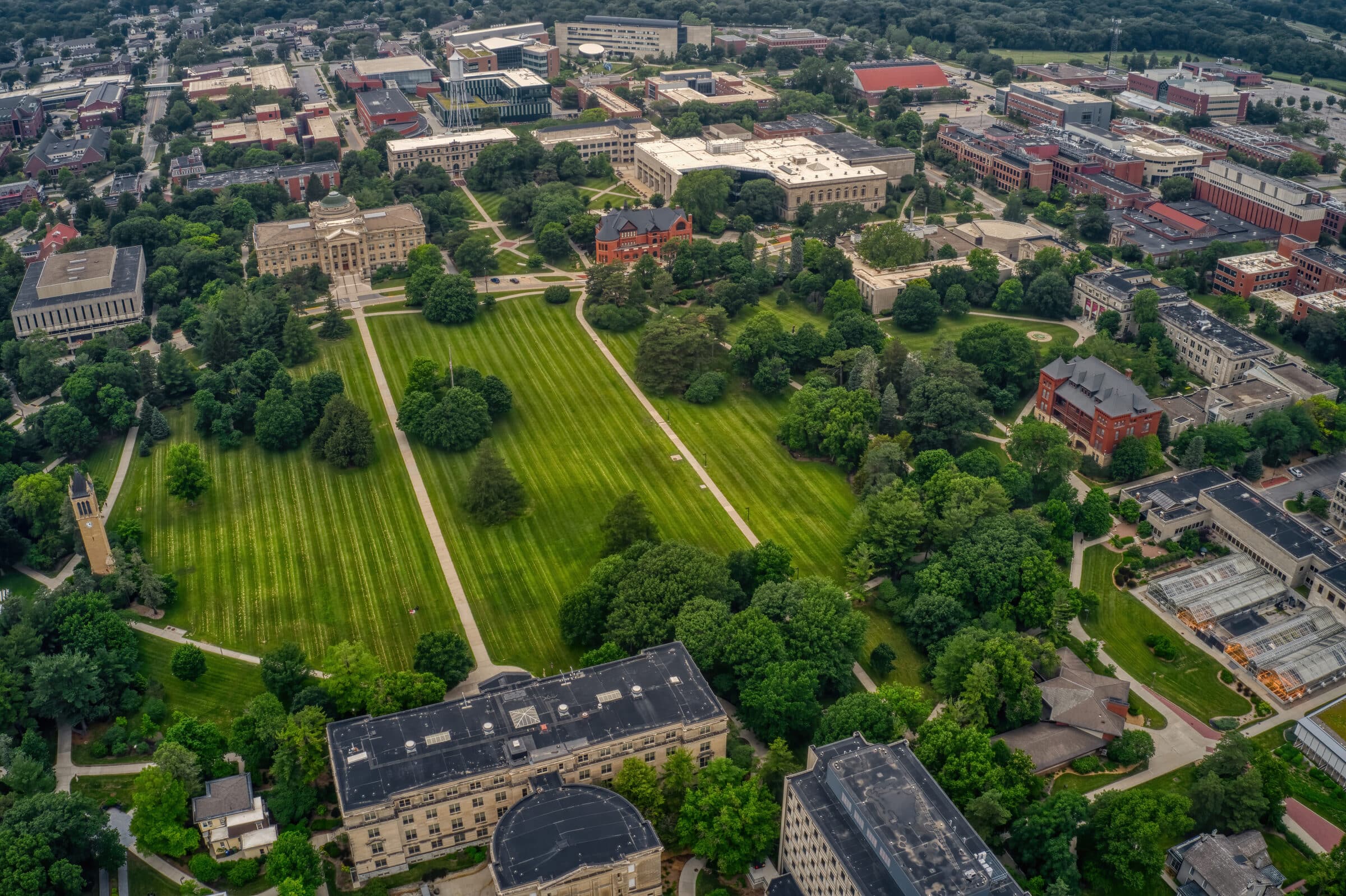 Aerial View of a large Public University in Ames, Iowa