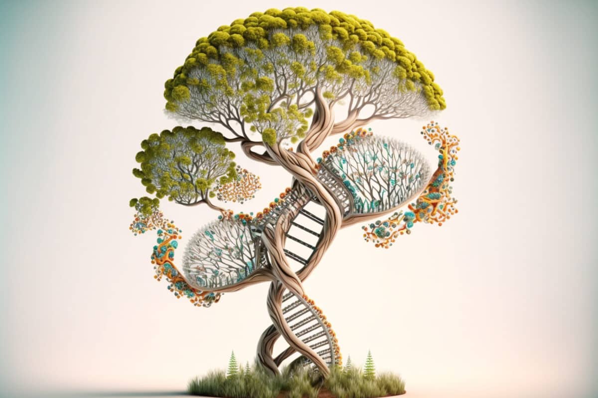 DNA helix with a tree - Generative AI