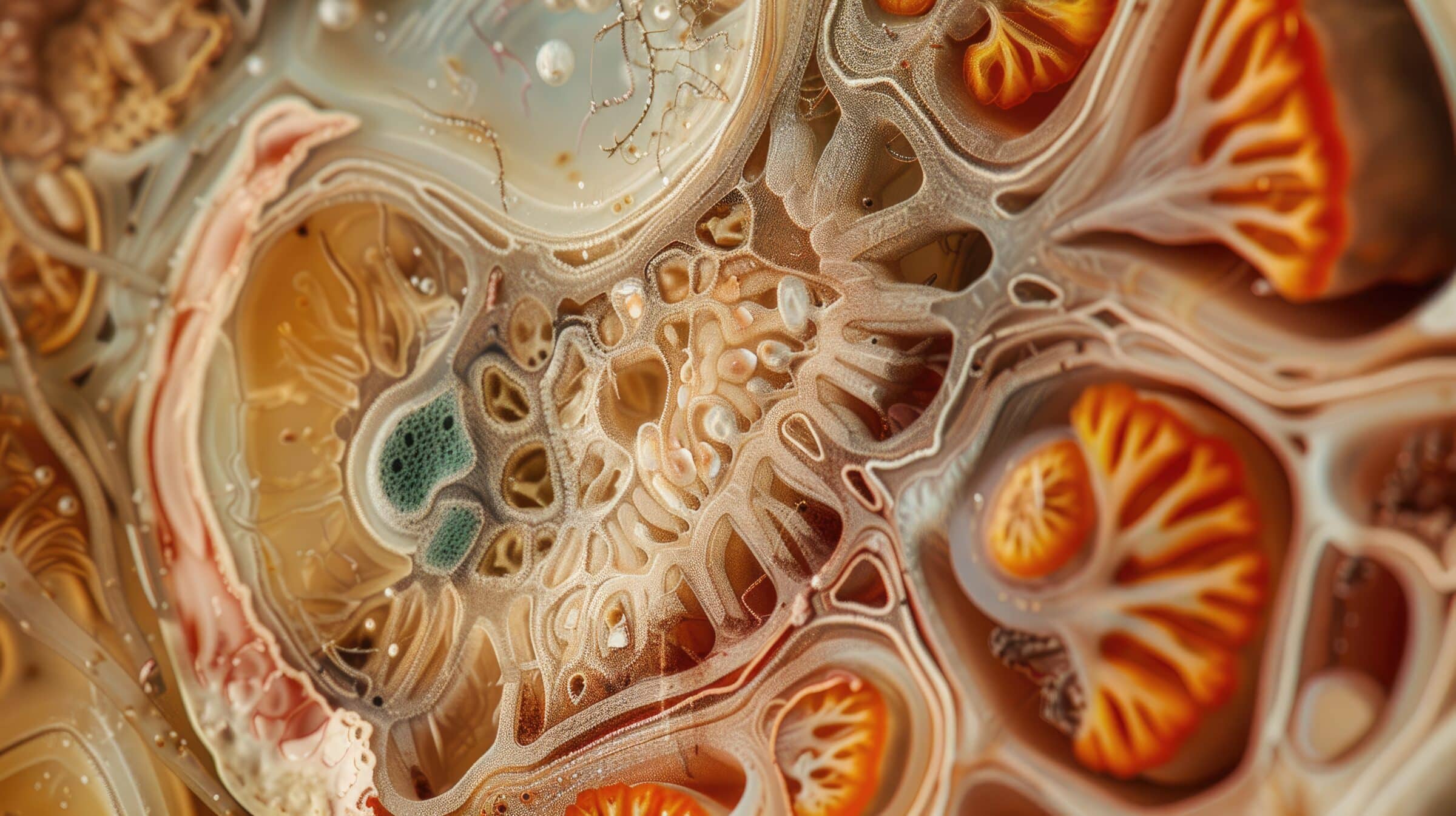 Low magnification micrograph of Sagittal section of a rat embryo displaying the progression of the brain oral cavity cardiac organ hepatic structure and small intestines alongside the spina