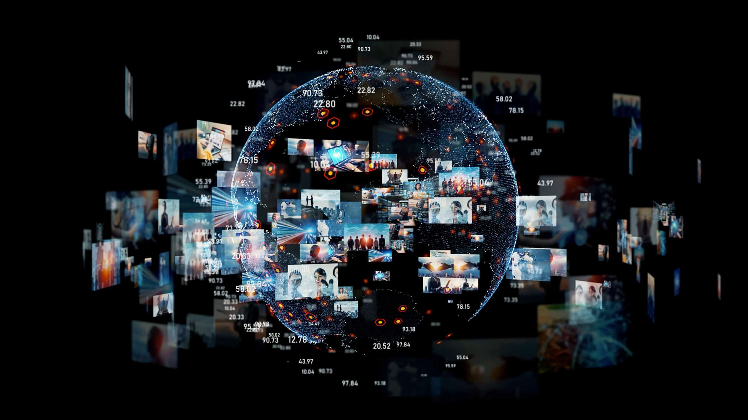 Digital contents concept. Social networking service. Streaming video. communication network.