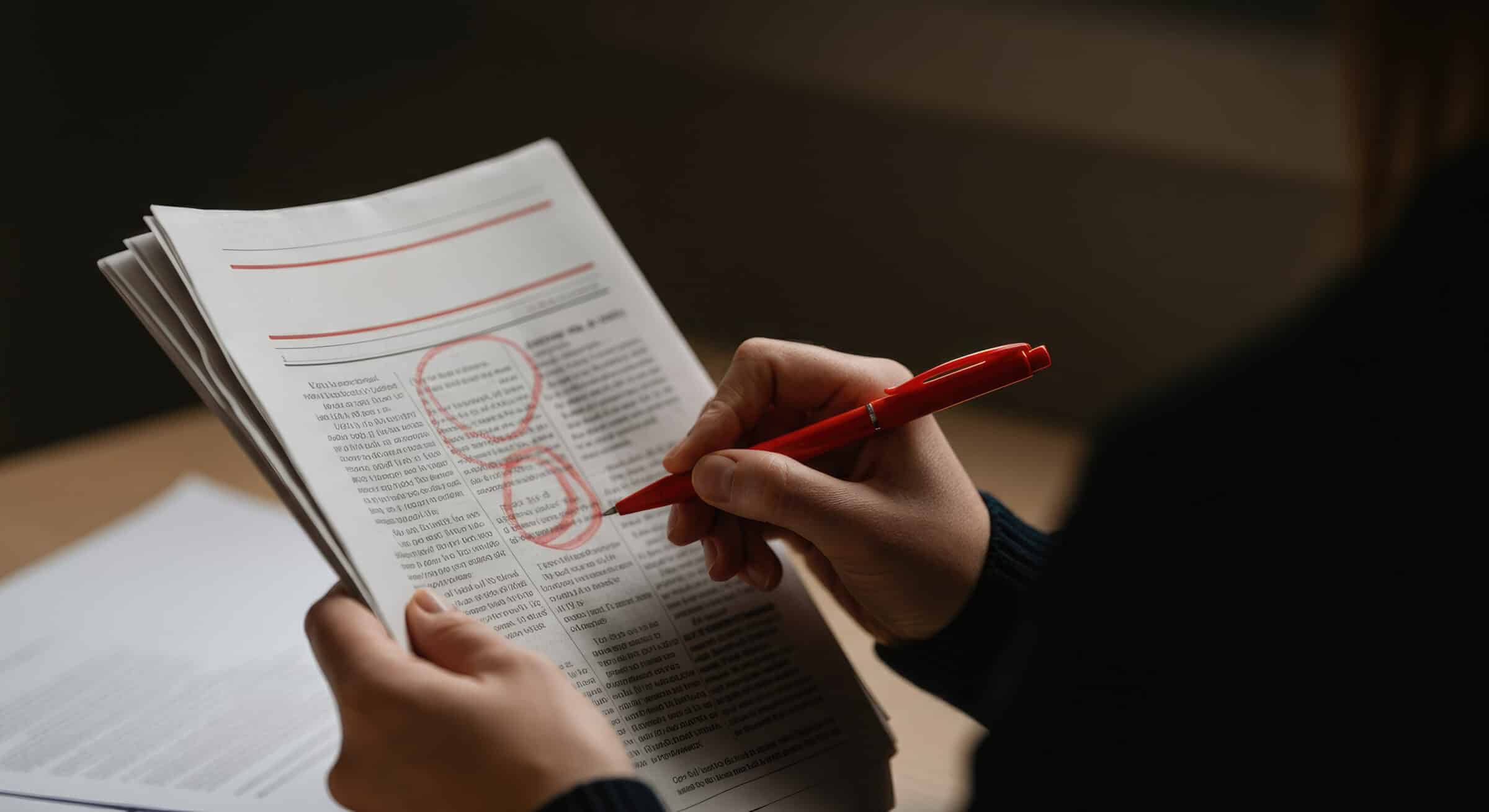 Female editing text with red pen