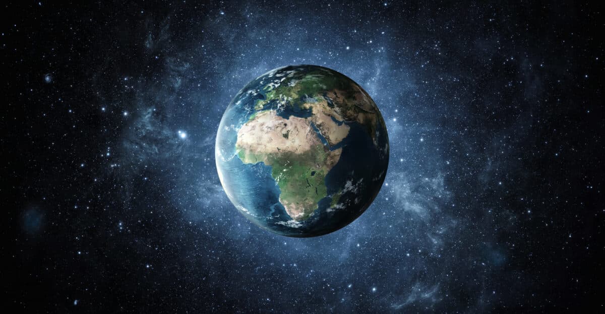 Panoramic view of planet earth with copy space, 3d render created with NASA textures from https://visibleearth.nasa.gov/