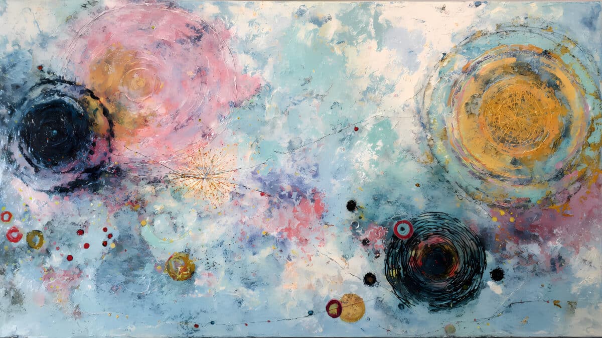 symbolic chart for creativity workshop | intuition and form | lyrical chaos | ethereal pastels | layered randomness | disjointed elements | concentric forms | pictorial improvisation | spiritual