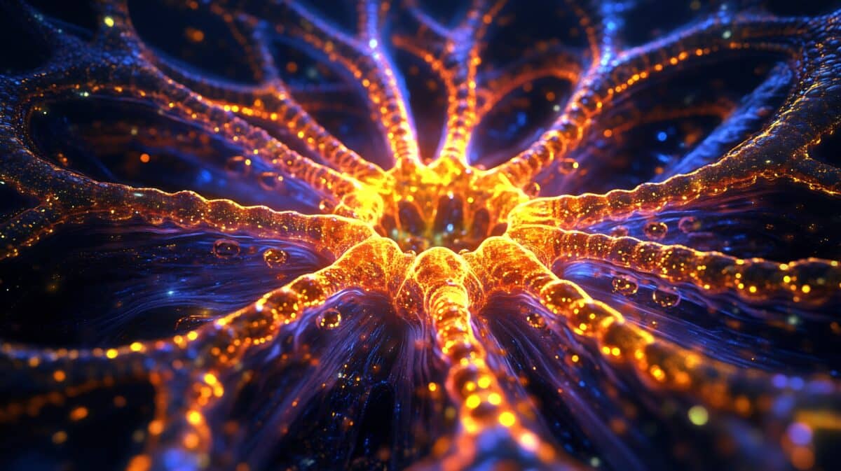 Ultra detailed rendering of centrosome organizing microtubule during cell division glowing vibrant texture cinematic lighting realistic proportion symmetrical composition flawless detailing