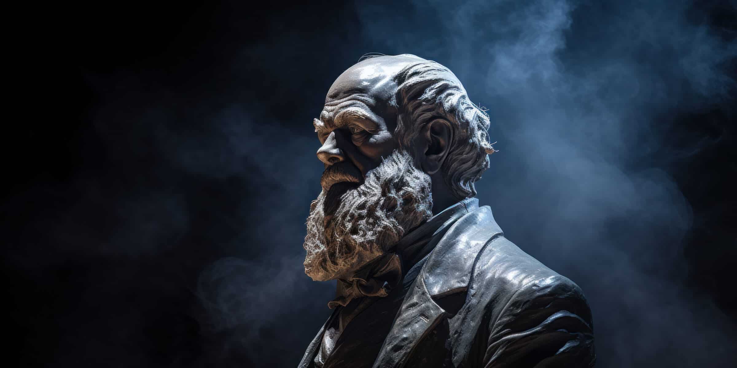 Charles Robert Darwin bust sculpture, English naturalist, geologist, and biologist. Generative AI