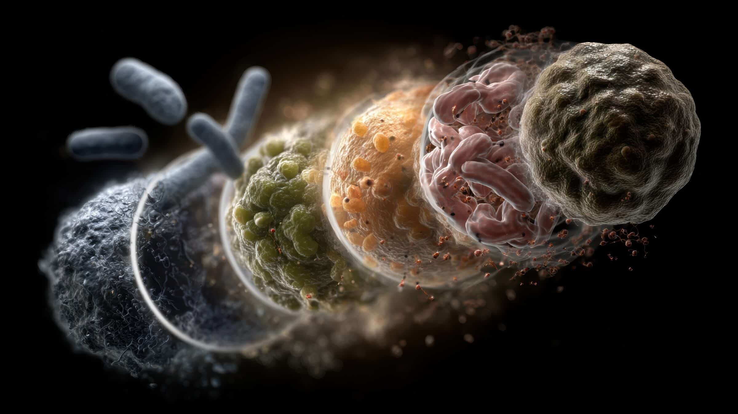 Microscopic Cellular Structure Detailed 3D Rendering of Organelles and Bacteria