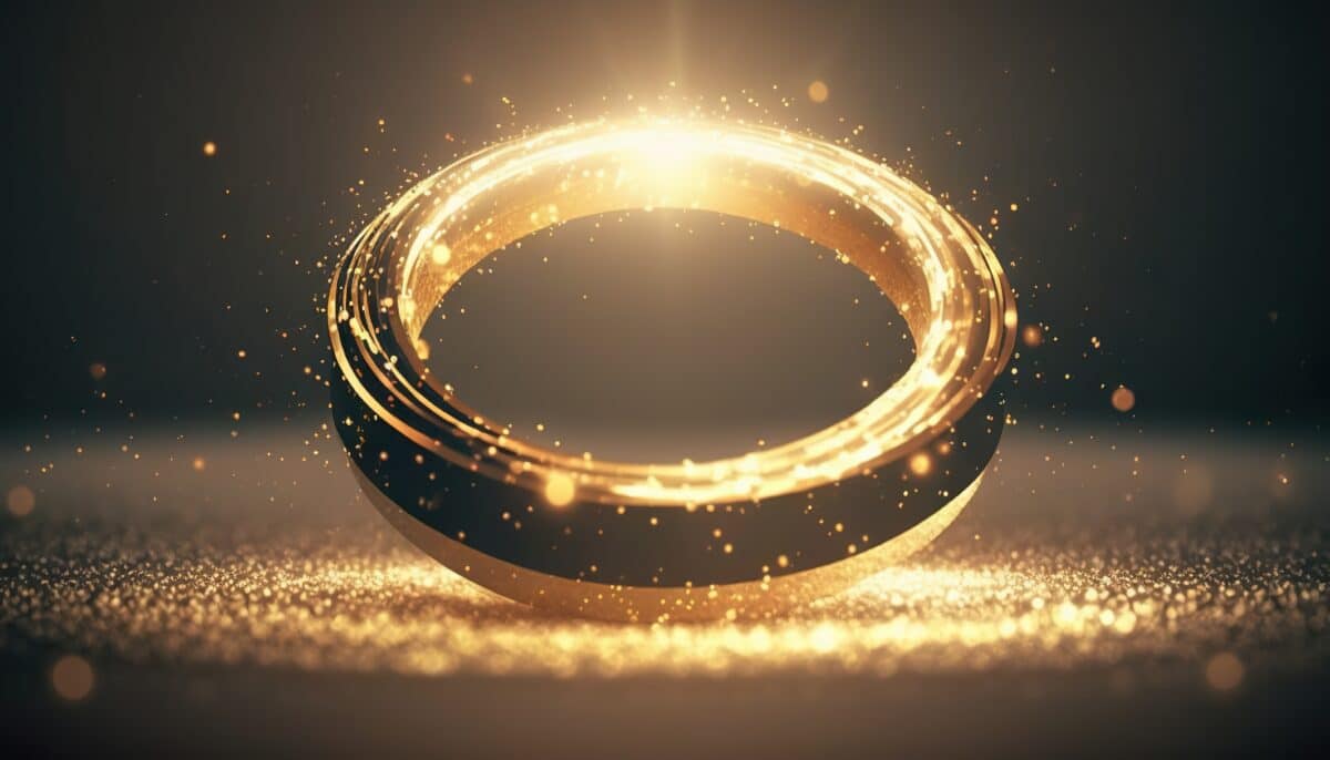 a gold ring on a black background