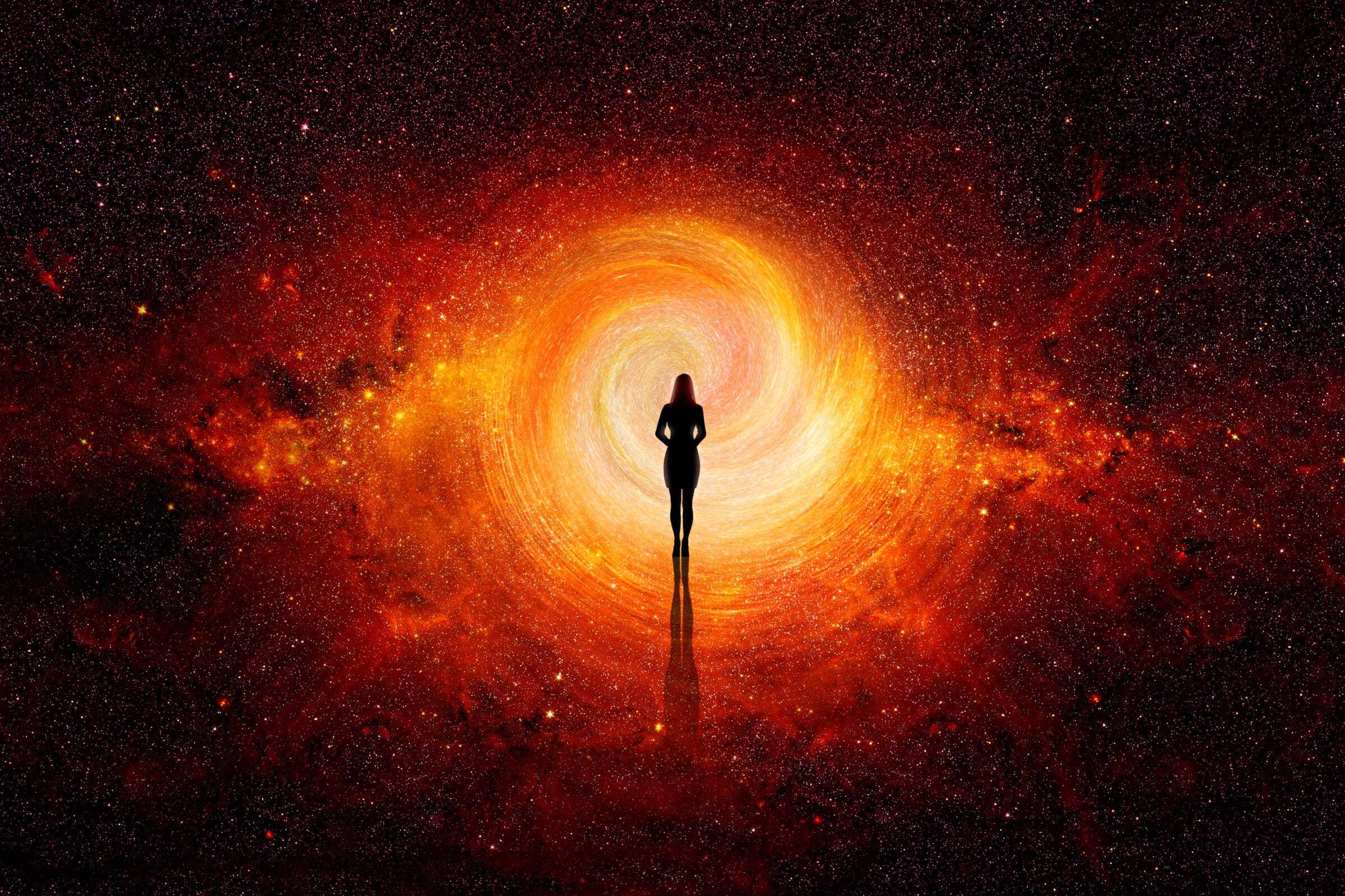 Woman walking through the universe