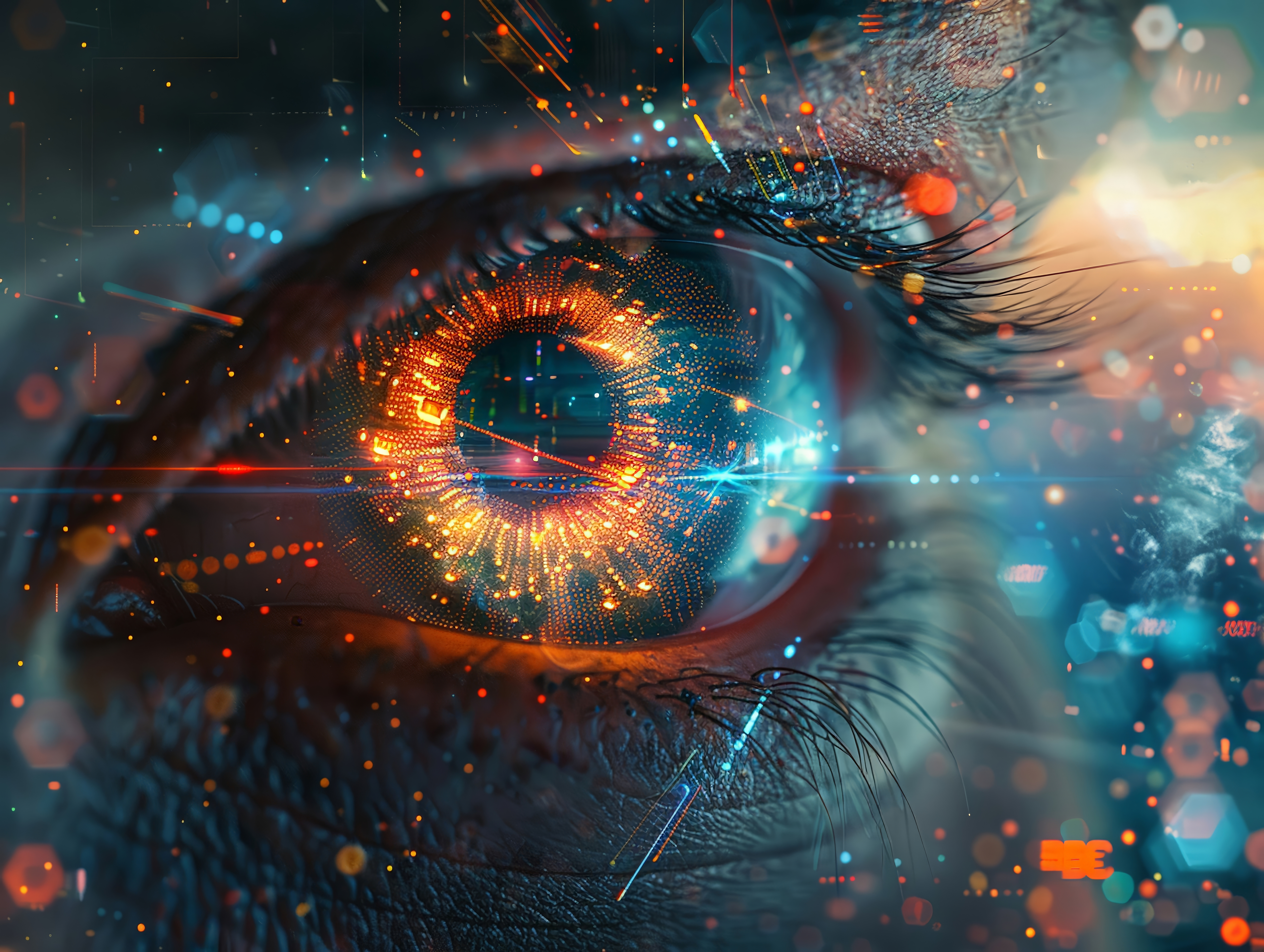 Capture the essence of collective consciousness through digital connectivity by visualizing it in a dynamic and visually striking manner from a worms-eye view Create a design that symbolizes