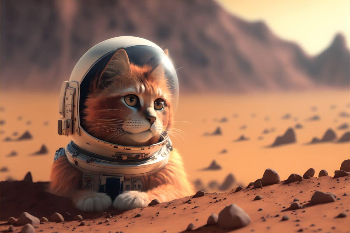 An astronaut cat on the mars
